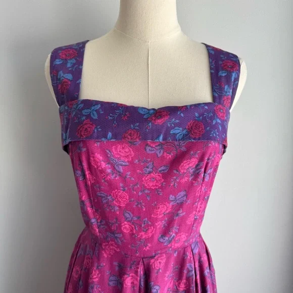 Vintage Suttles & Seawinds Floral Midi Dress Sz XS Pink Romantic Summer Canadian - Picture 3 of 16